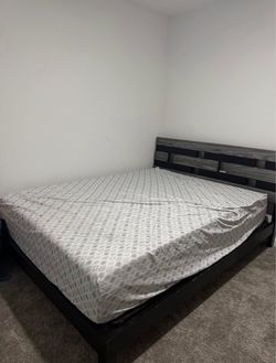 Black Wood Platform Bed Frame with Headboard, Mattress & Dresser Set