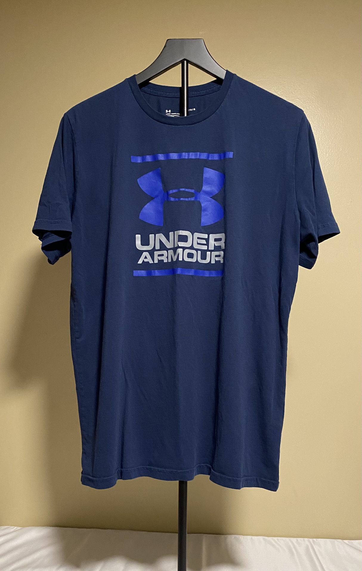 Under Armour Shirt Men's Heat Gear Loose XL Blue Logo Spellout