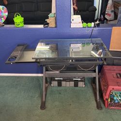 Glass Top Art Desk Drafting Table With 2 Drawers And Extending Shelf Adjustable
