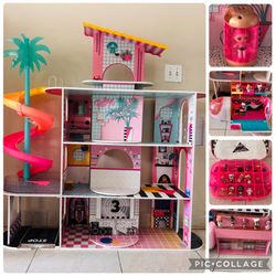 L.O.L. 4-story Dollhouse For Lol Dolls Or Barbie Dolls Over 20 lol Dolls Includes Pets, Babies, OMG Dolls, Jet, Carrying Case, Pop Up Store Display