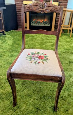 Antique Needlepoint Carved Wood Side Chair