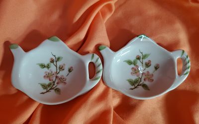 Pair of Handpainted w/ Floral Pattern Tea Kettle Spoon Rests