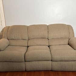 Brown Fabric Reclining Loveseat Set – Excellent Condition