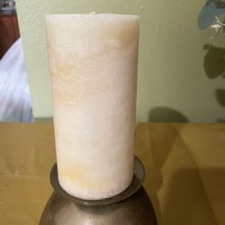 Real Brass Candle Holder, Made In India, With Pillar 6” Beige Candle.
