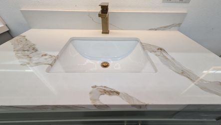 Precut Prefab Bathroom Vanity Top , Creme Gold Counter Top , Calatte Gold Vanity Top ( Bathroom Sink Included ) 