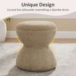 360° Swivel Boucle Ottoman Vanity Stool, Camel, 16.75 Inch Soft boucle, solid wood frame, 250 lb capacity,use as footrest, makeup stool, entryway seat