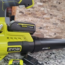 RYOBI 40V 110 MPH 525 CFM Cordless Battery Variable-Speed Jet Fan Leaf Blower with 4.0 Ah Battery and Charger