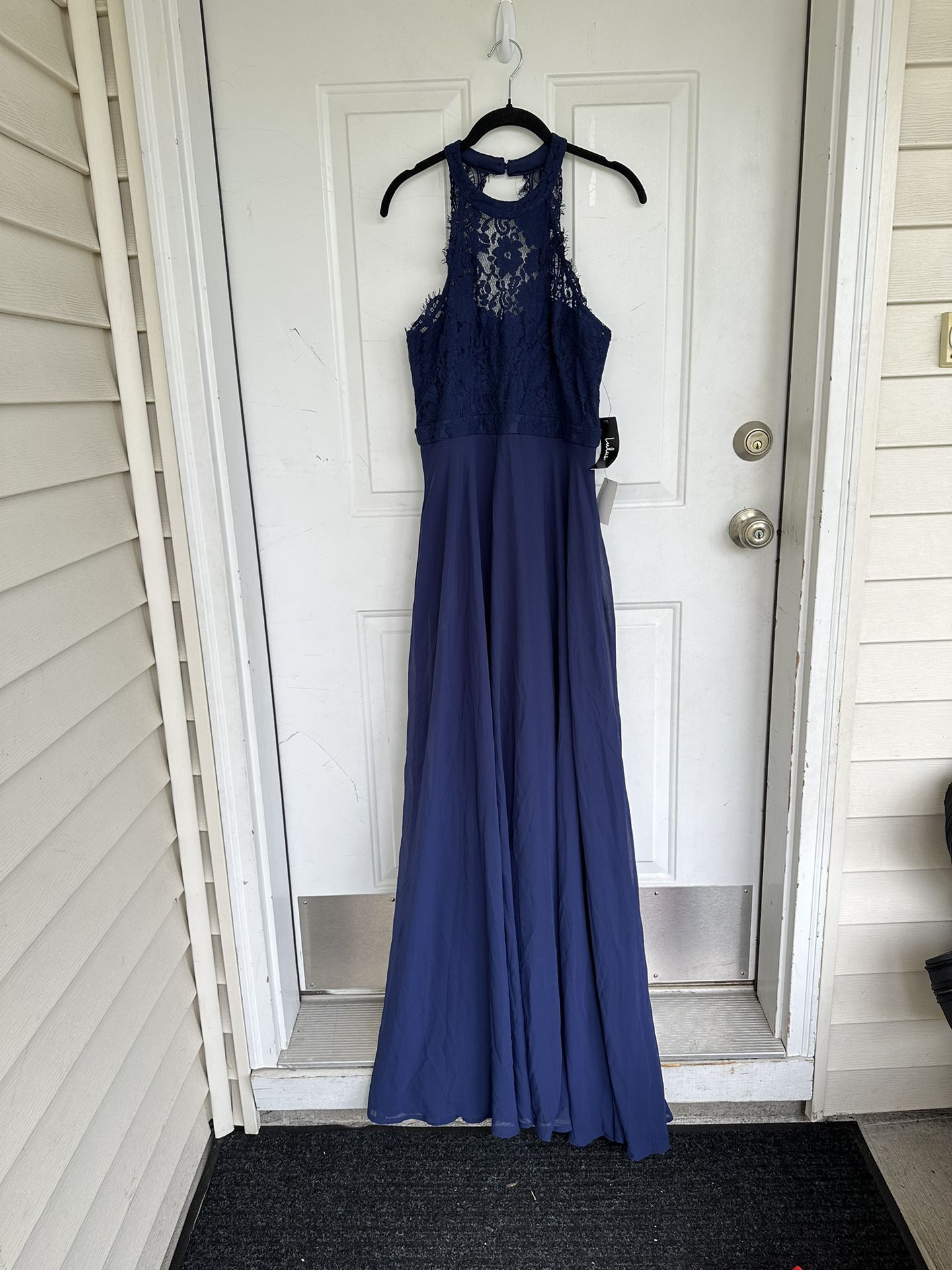 Lulus Dance All Evening Navy Blue Lace Maxi Dress size M