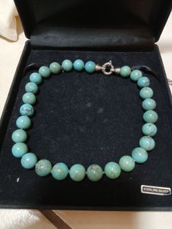 Genuine turquoise beaded necklace with silver clasp