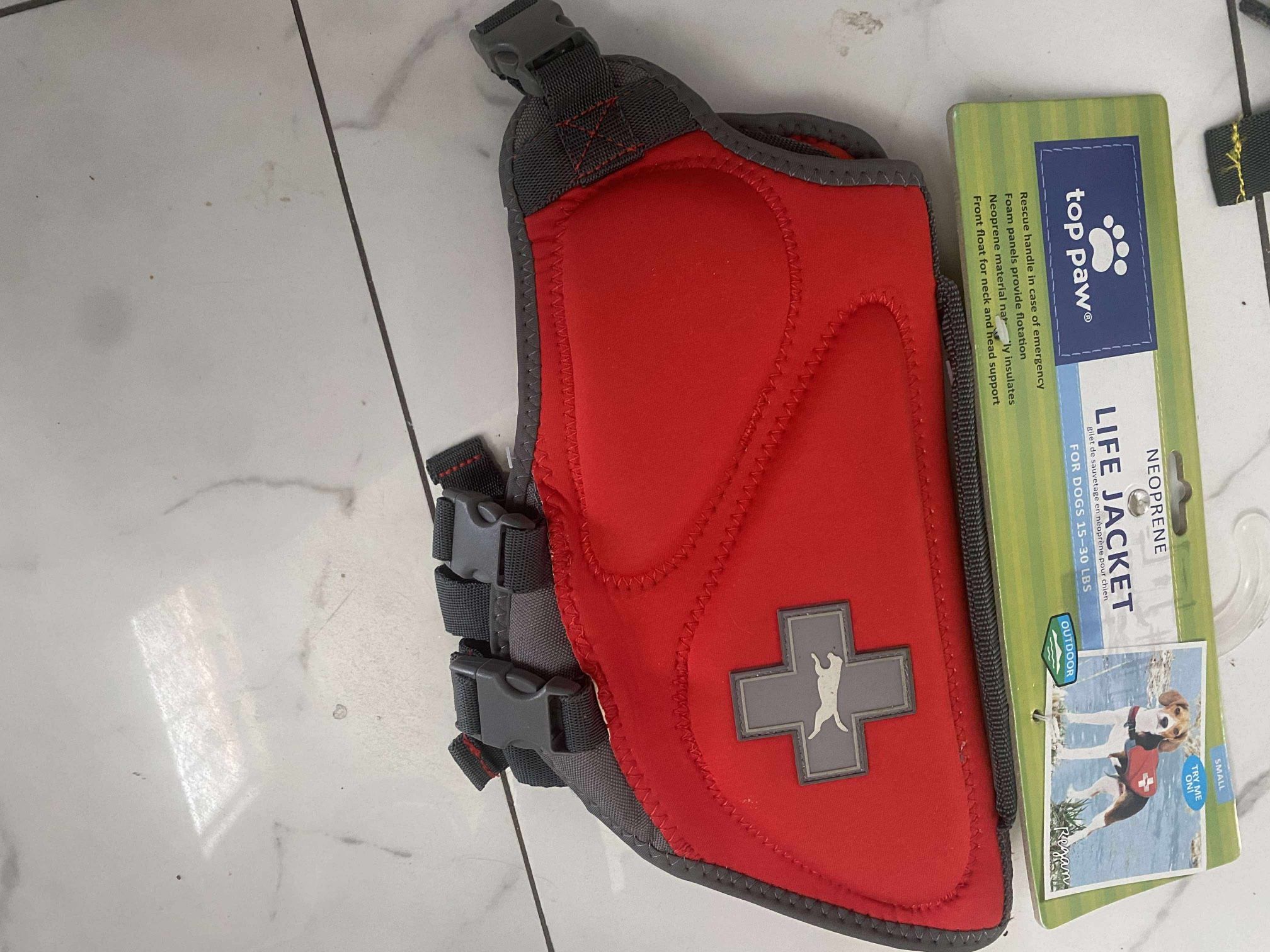 NWT Top Paw Dog Red Life Jacket, Reflective Device Size Small