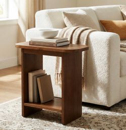 Tribesigns Solid Wood End Table, H-Shaped 2-Tier Side Table with Storage Shelf (Rustic Brown)