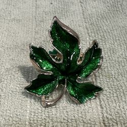 Green Enamel Leaf Brooch