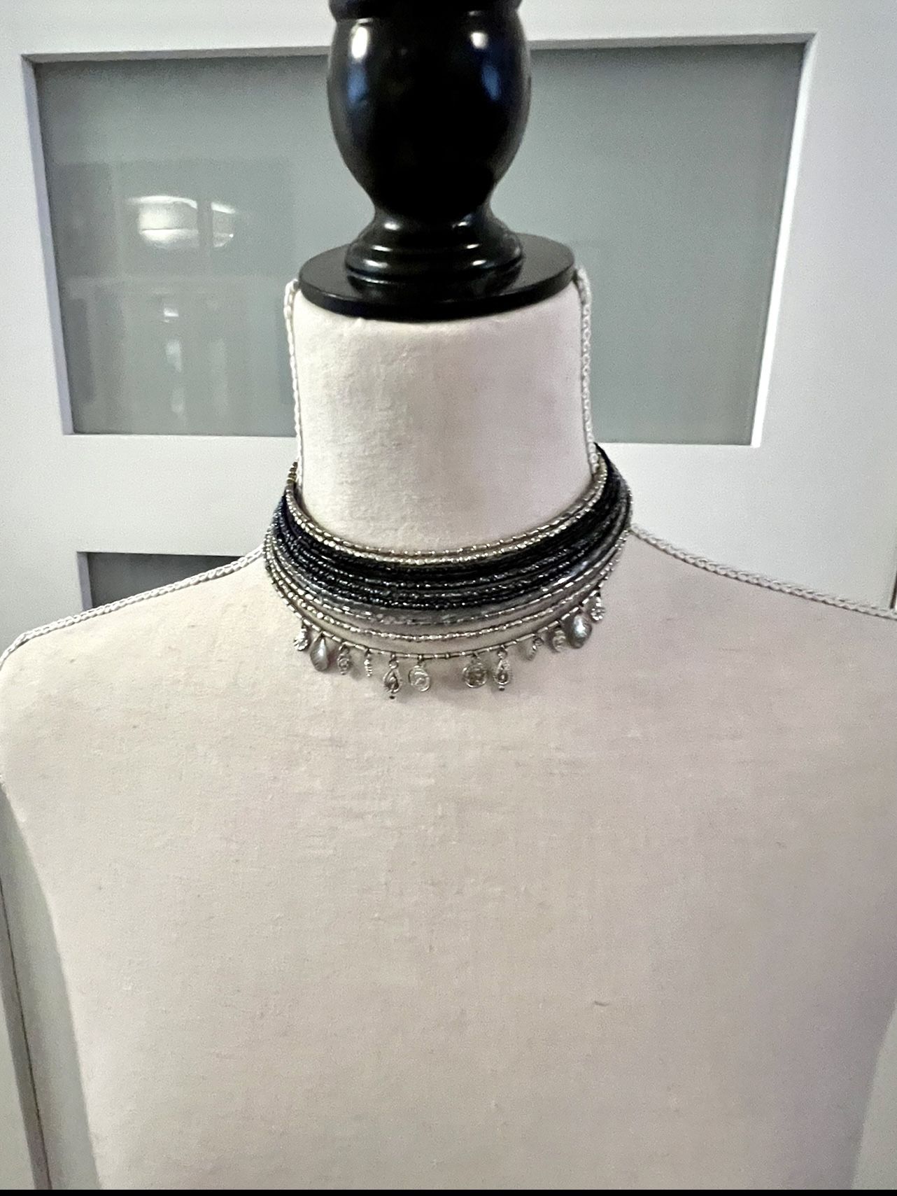 gray and black silver beads choker choker necklace
