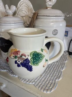 Vintage Embossed Handpainted Fruit and Leaves Pitcher