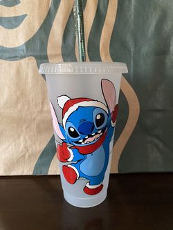 Custom Stitch Christmas Santa Venti Reusable Cold Cup 24Oz With Lid And Straw.