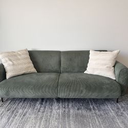 Modern Green Corduroy Sofa – Excellent Condition