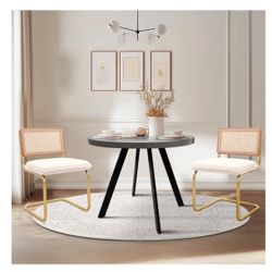  35.5" Round Dining Table Mid-Century Modern Table with Solid Metal Legs Leisure Table for Home, Conference, Office & Restaurant,