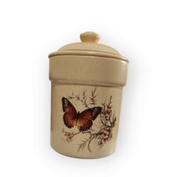 Butterfly Cookie Jar Yellow Speckled 7" 1970s Treasure Craft