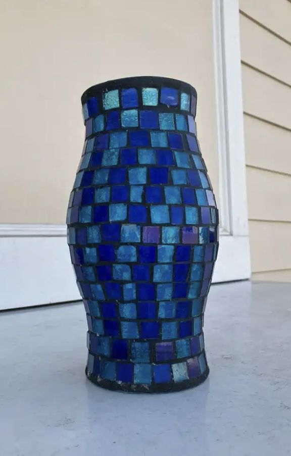Vase H11” W5” Blue Mosaic 