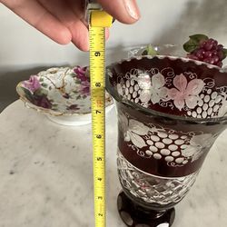 Antique Czech Bohemian Ruby Cut Glass Vase