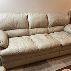 Neutral Leather Couch And Loveseat