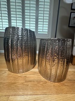 Nesting Drum Tables / Hammered Metal Accent Stools