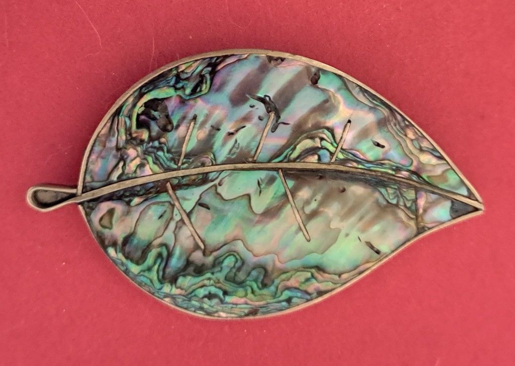 1970 Mexican Alpaca Silver Broach with Abalone Shell