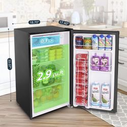 3.2 Cu.Ft Mini Fridge with Freezer, Single Door Mini Fridge, Dorm Fridge, Adjustable Thermostat, Mini Refrigerator for Bedroom, Office, Dorm