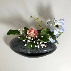 Vintage Flower Ikebana Wall Sconce Vase Planter Glazed Ceramic Pottery Sphere Shape Home Decor Accent
