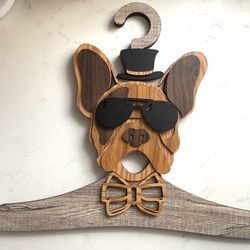 Unique Three-dimensional Wood Decorative Hanger French Bulldog Wearing Sunglasses Top Hat 16” x15”   3D - multi layered thick 