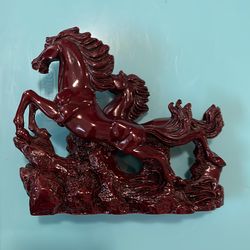Vintage 2 Red Resin Feng Shui galloping horse statue