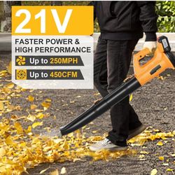 Leaf Blower 21V Electric Cordless Leaf Blower with 2 Batteries and Charger,6 Speed Mode 450 CFM Lightweight Battery Powered Leaf Blowers for Lawn Care