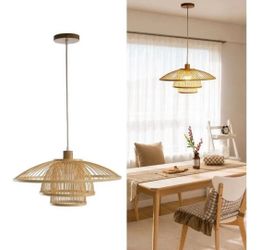20" Woven Bamboo Boho Hanging Light Fixture with Adjustable Height New, Open Box
