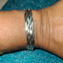 Italian Tri Color 925 Sterling Silver Braided Herringbone Bracelet. Sparkly! $45