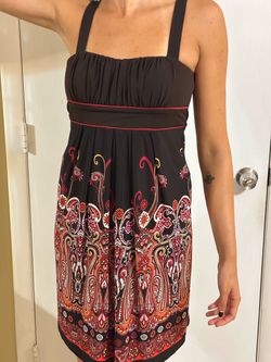 En Focus Studio Brown Paisley Empire Waist Tank Dress Size 8 Y2K Boho