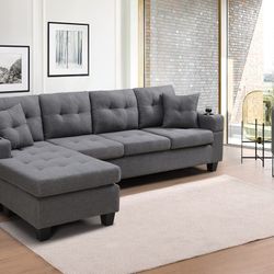 BRAND NEW SECTIONAL COUCH WITH CUP HOLDERS IN ORIGINAL BOX