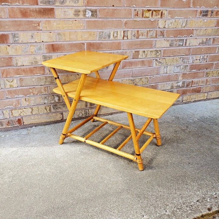Mid Century Modern Heywood Wakefield Solid Wood Bamboo End Table Vintage