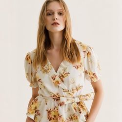 LC Lauren Conrad Ruffle Front Faux Wrap Tie Waist Top Sz XXL NWT Floral Blouse