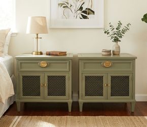 Mcm refinished, dark, sage, green nightstands