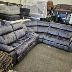 Brand New Sectional 6 Pcs Dark Grey Velvet W/ 2 Power Recliners 1 Manual Recliner $989  