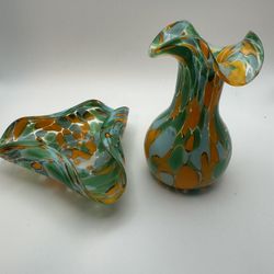 Murano Glass Vase And Matching Bowl