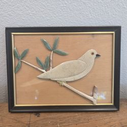 Stone Art Framed Bird On Branch Real Jade And Other Stones