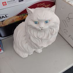 Vintage Life Size white ceramic Persian Cat Statue  blue eyes