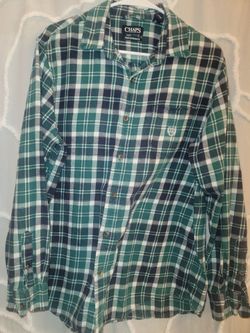 CHAPS Performance Men’s L Flannel Plaid Shirt Green Navy White