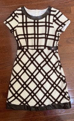 Girls Size 12 Brown and Cream Knee Length Dress