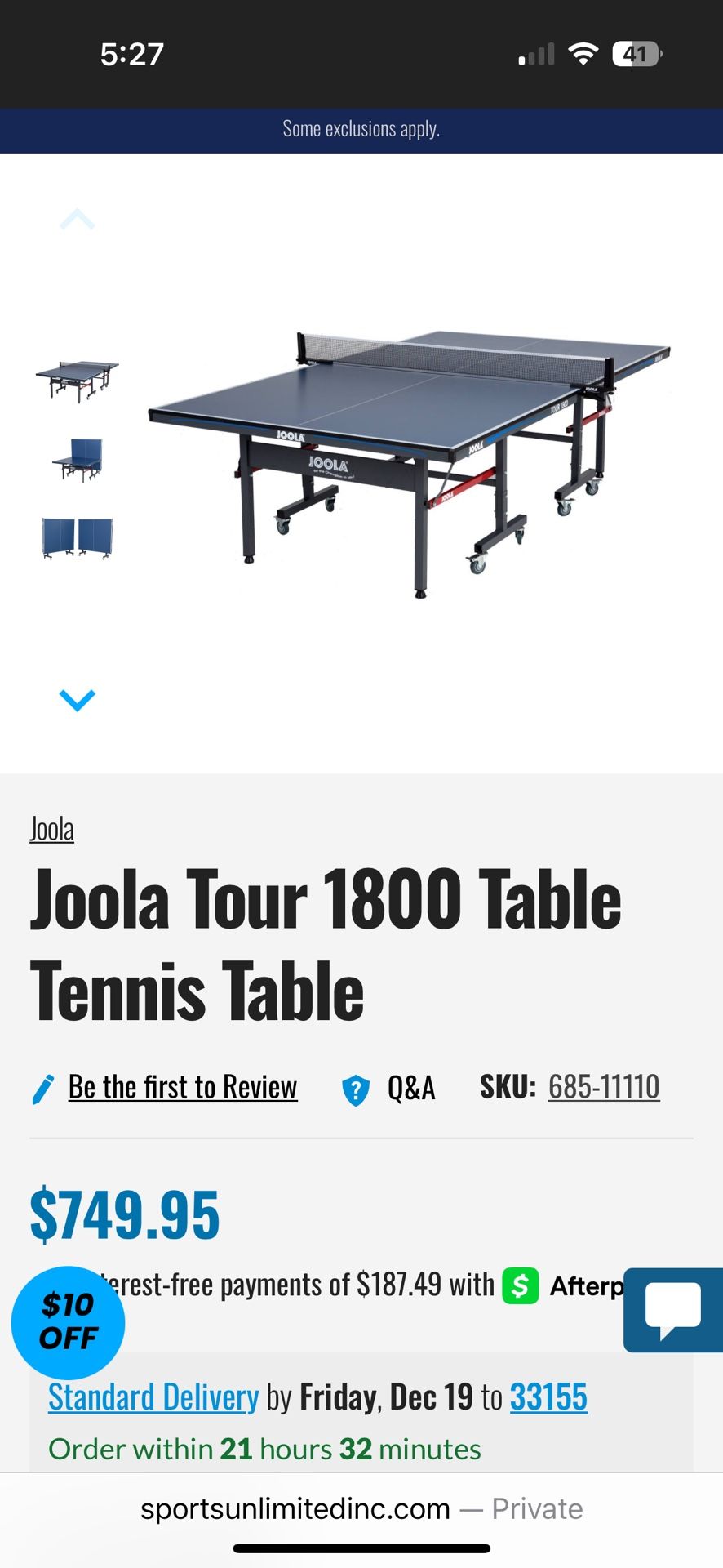 Ping Pong/Table Tennis - Joola 1800