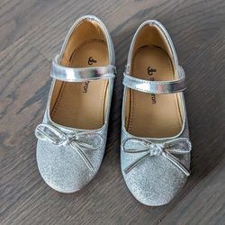 Girls Toddler Ballet Mary Jane Flat Shoes with Strap, Silver, 12 Little Kid