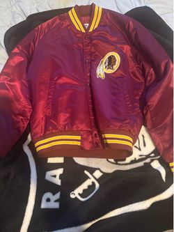 90’S VTG NFL Washington Football Chalkline L Maroon Satin Button Snap Bomber Jacket