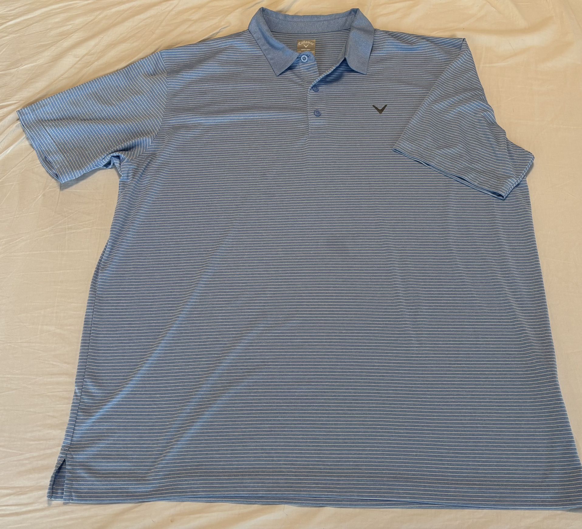 Callaway Men's Opti-Dri Short Sleeve Stretch Blue Stripe Golf Polo Shirt (XXL).
