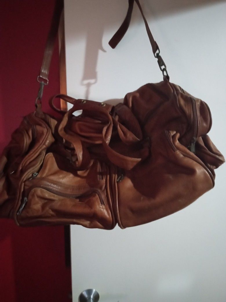 Brown Leather Travel Bag Or Gym Bag Like New